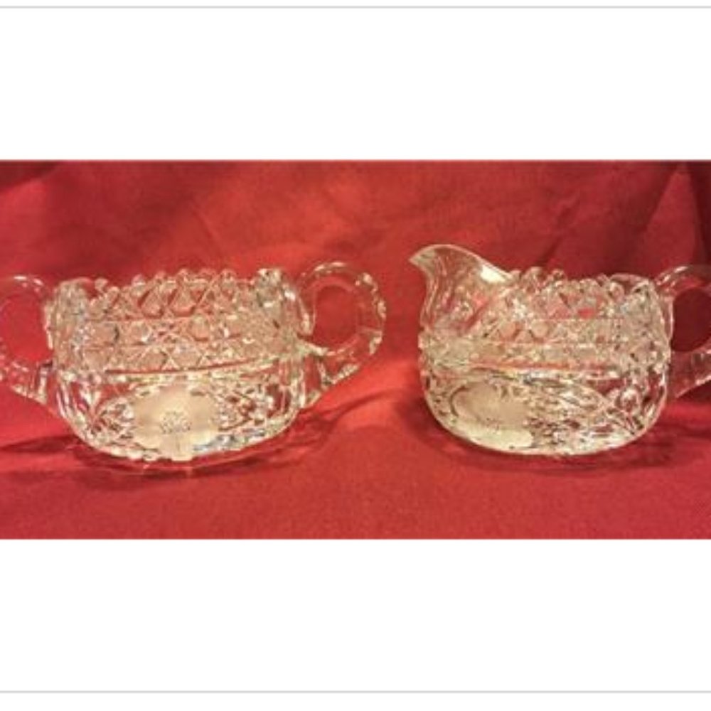 ABP American Brilliant Period Cut Glass Sugar Bowl & Creamer